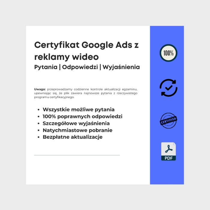 Obraz przedstawiający okładkę e-booka zatytułowanego Certyfikat Google Ads z reklamy wideo